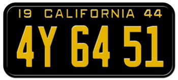 1944 CALIFORNIA CAR / TRUCK LICENSE PLATE - 6"x14"